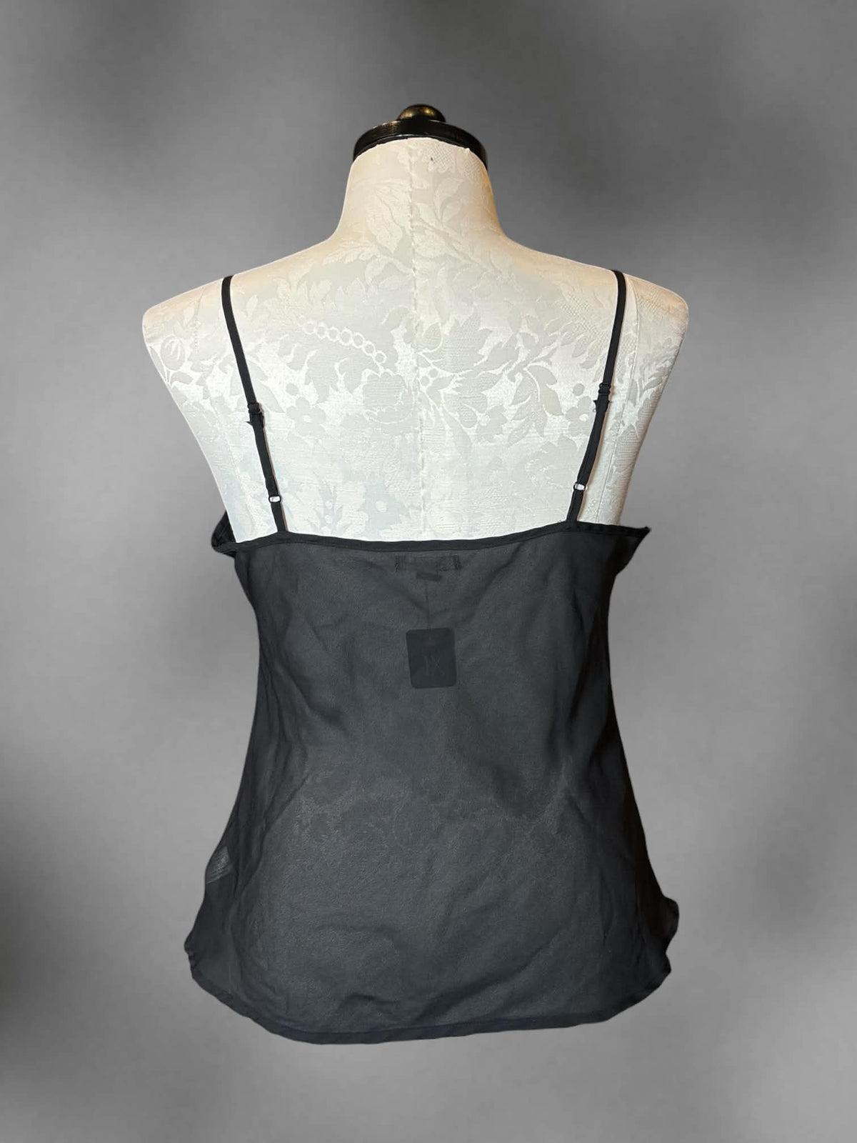 1X Apt 9 black sheer camo top with adjustable straps