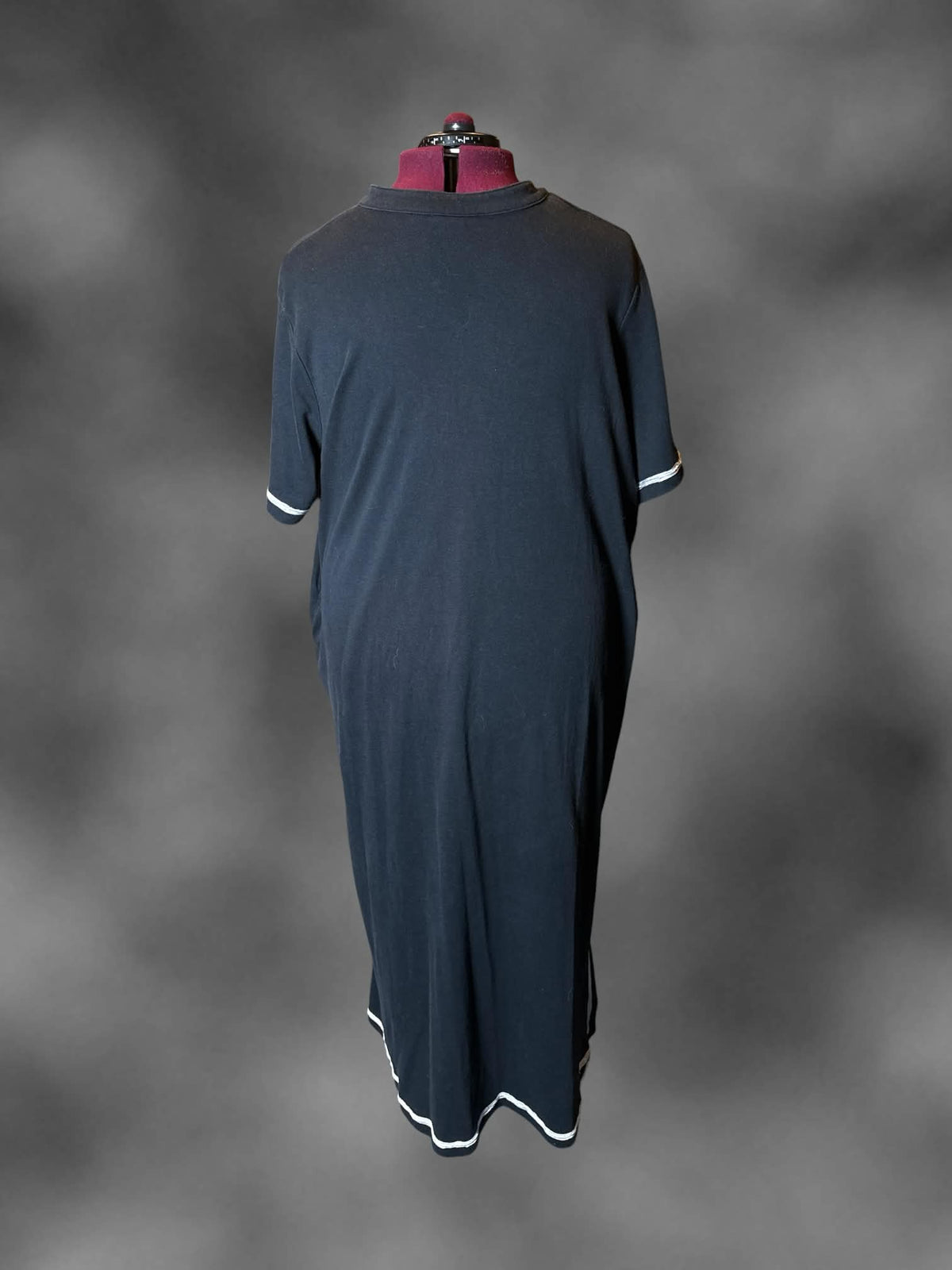 2X Only Necessities charcoal grey dress with white embroidered design, and pockets