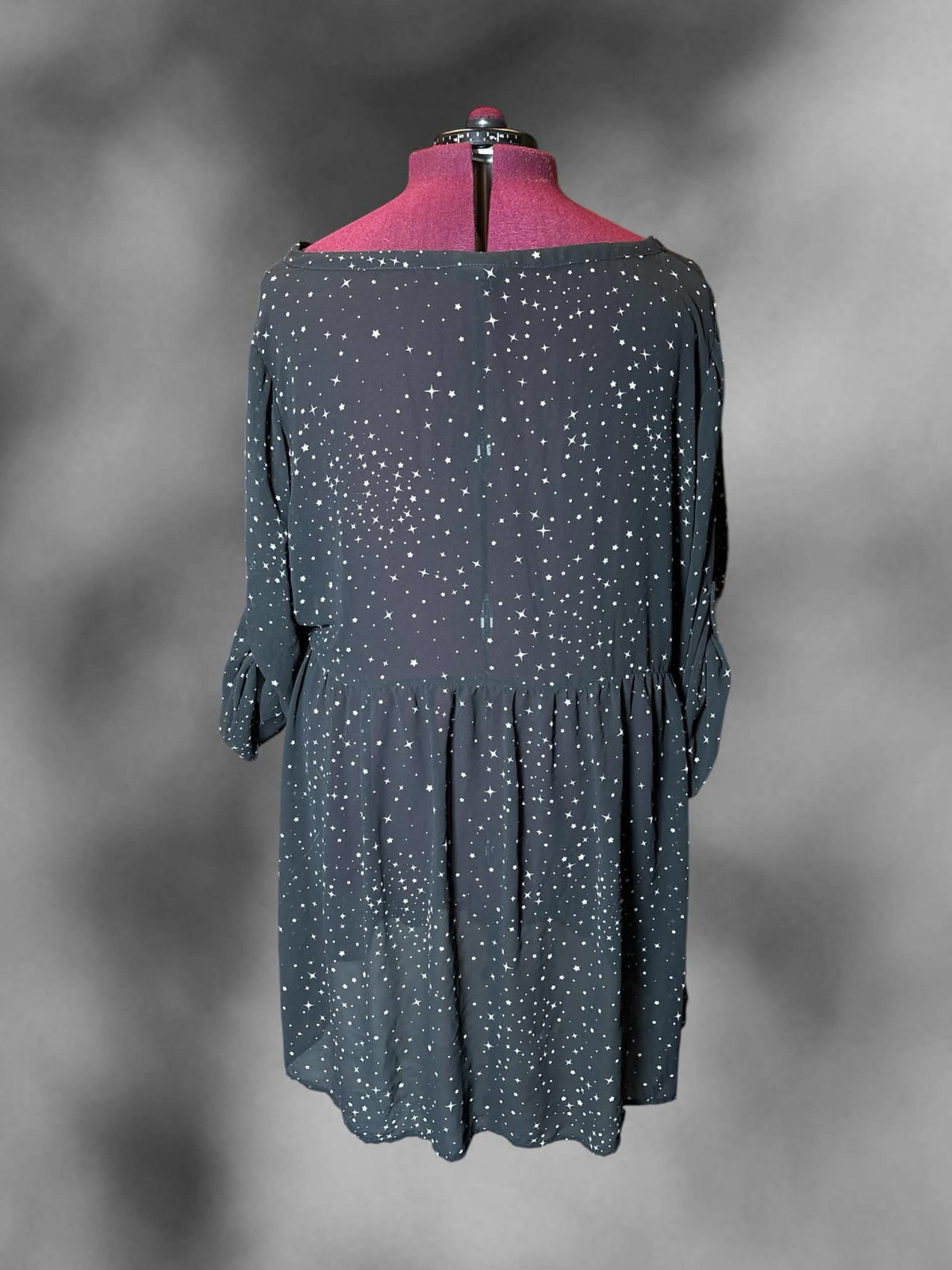 3X Torrid black sheer dress with buttons on front, and sparkle star pattern