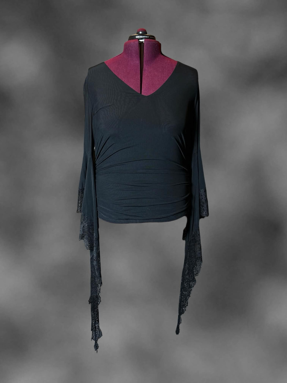 4X Belle Poque black sheer blouse with long lace bell sleeves