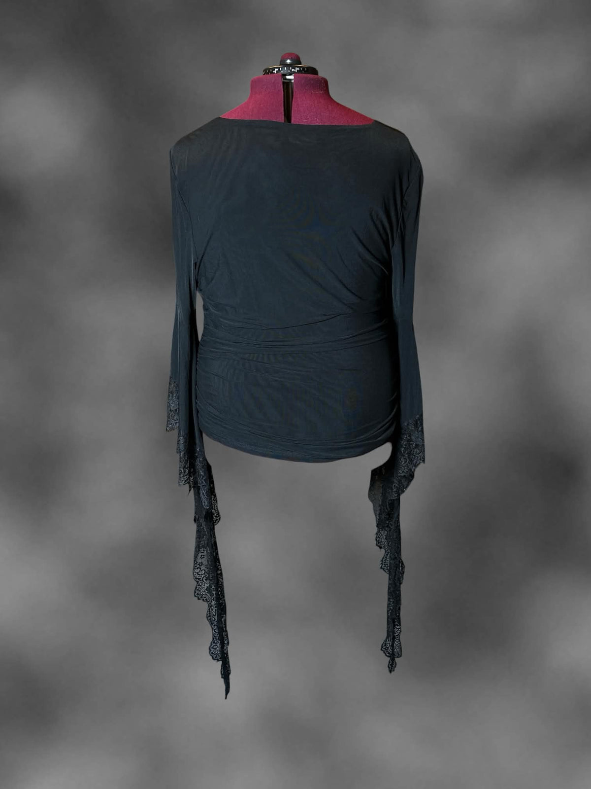 4X Belle Poque black sheer blouse with long lace bell sleeves