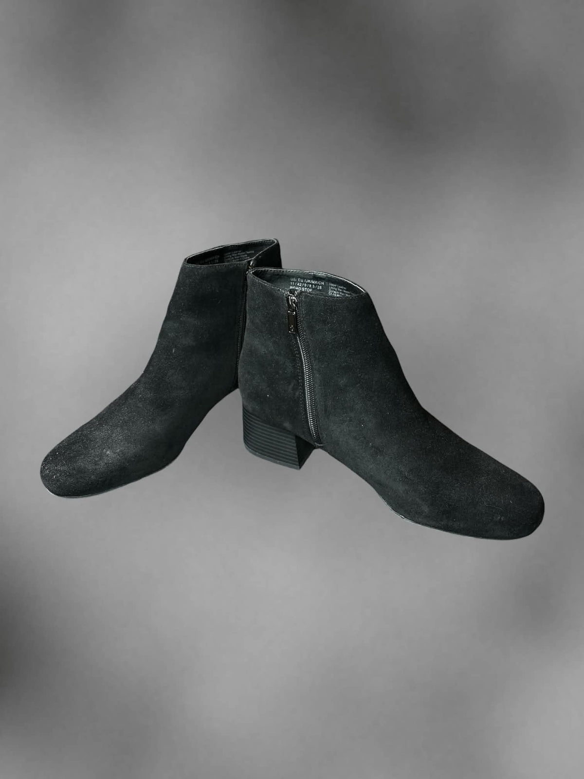 Size 11 Reactions Kenneth Cole  new in box black suede heal ankle boots with zipper on side