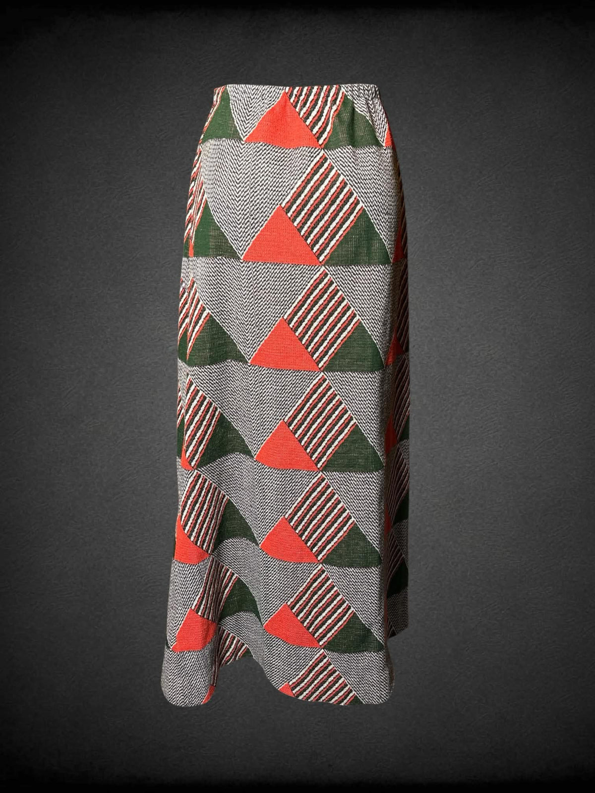 S grey soft woven skirt with triangular pattern, and stretch waist