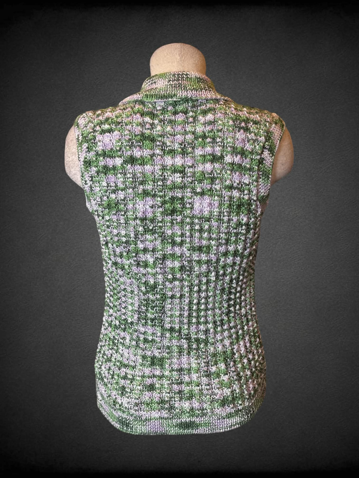 L lilac & green crochet button-up sweater top