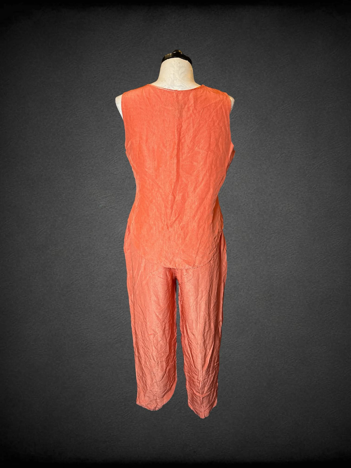 XL vintage peach two-piece set with flowy blouse, and high-waisted pants with stretch waist, and pockets