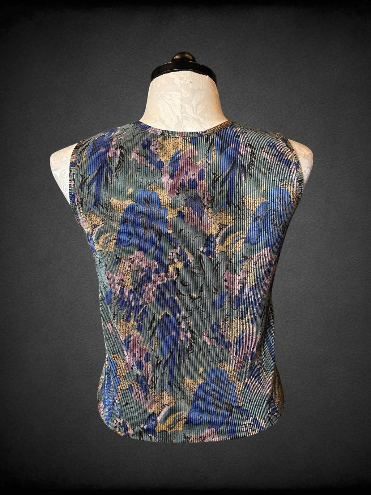 0X Plissé vintage green pleated shirt with floral pattern