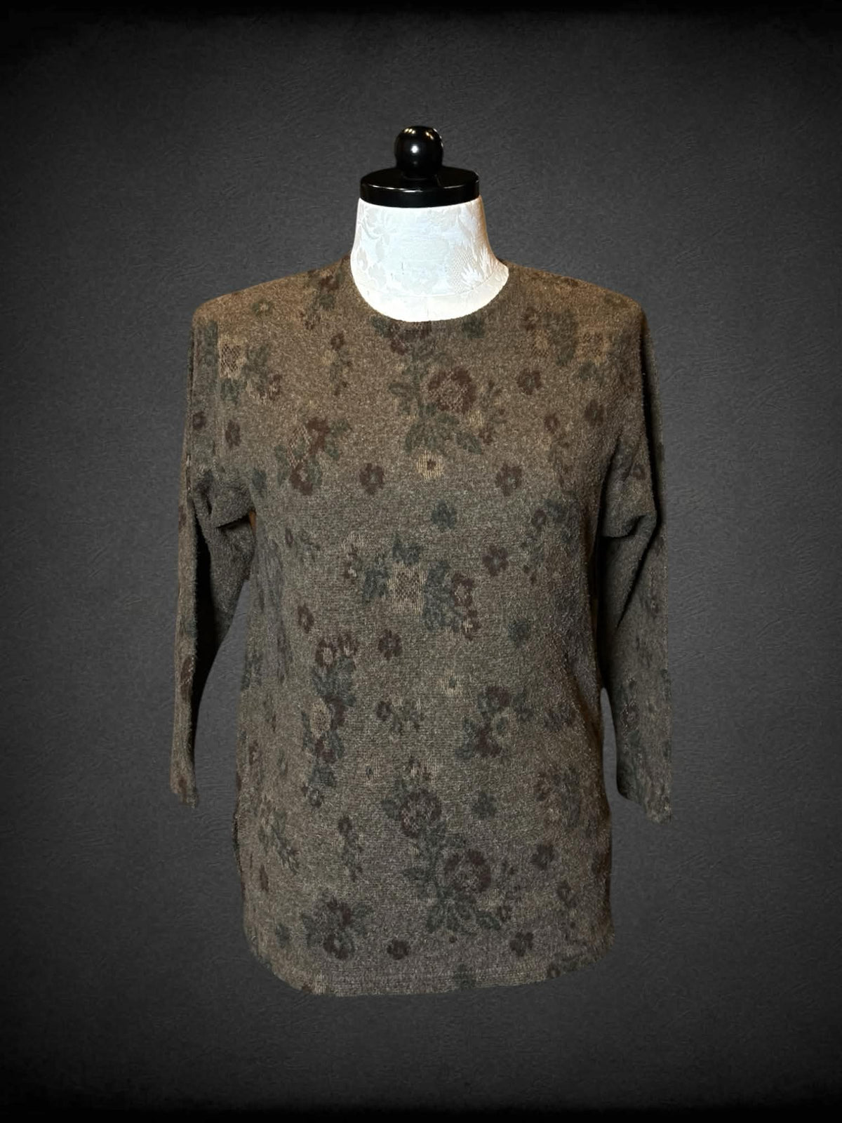 1X Look Wear vintage brown soft sweater with floral pattern