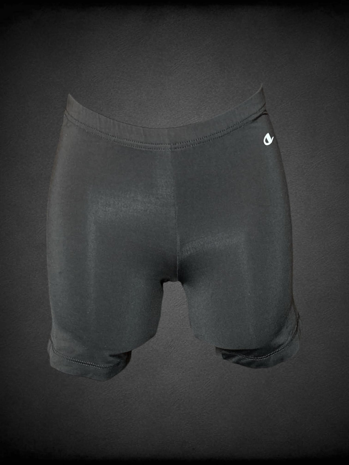 S Champion black athletic spandex shorts with “Touché” writing across back