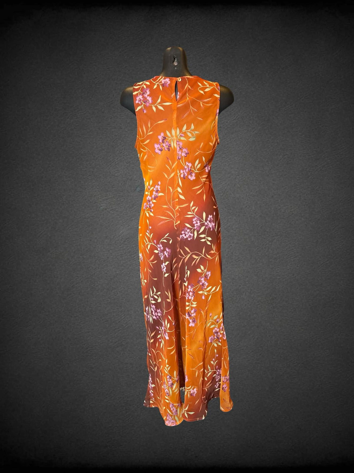 M My Michelle Y2K orange & brown layered dress with floral pattern, gradient design, and button on back
