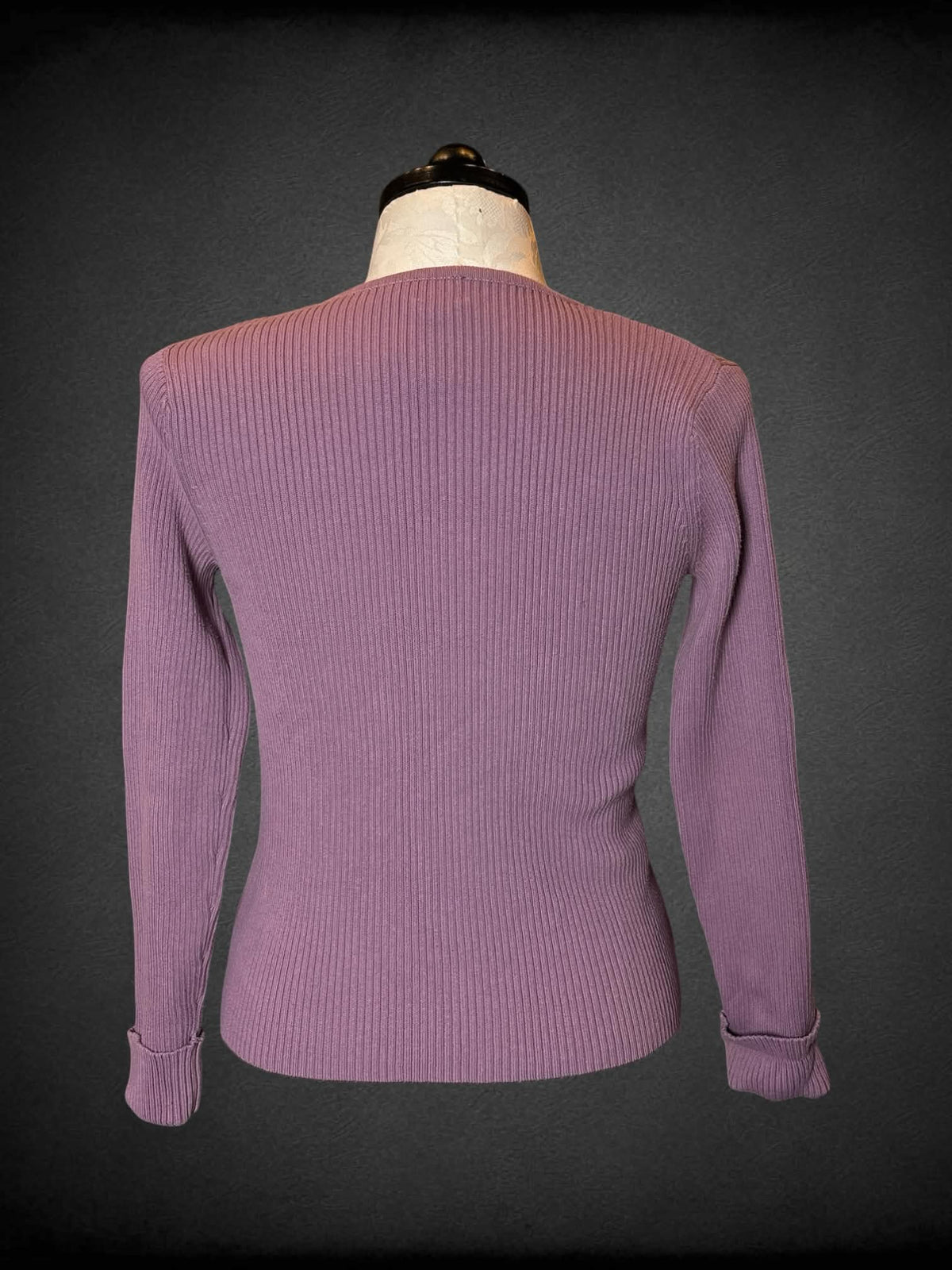 1X Calvin Klein Y2K mauve ribbed knit sweater top with cuffed sleeves
