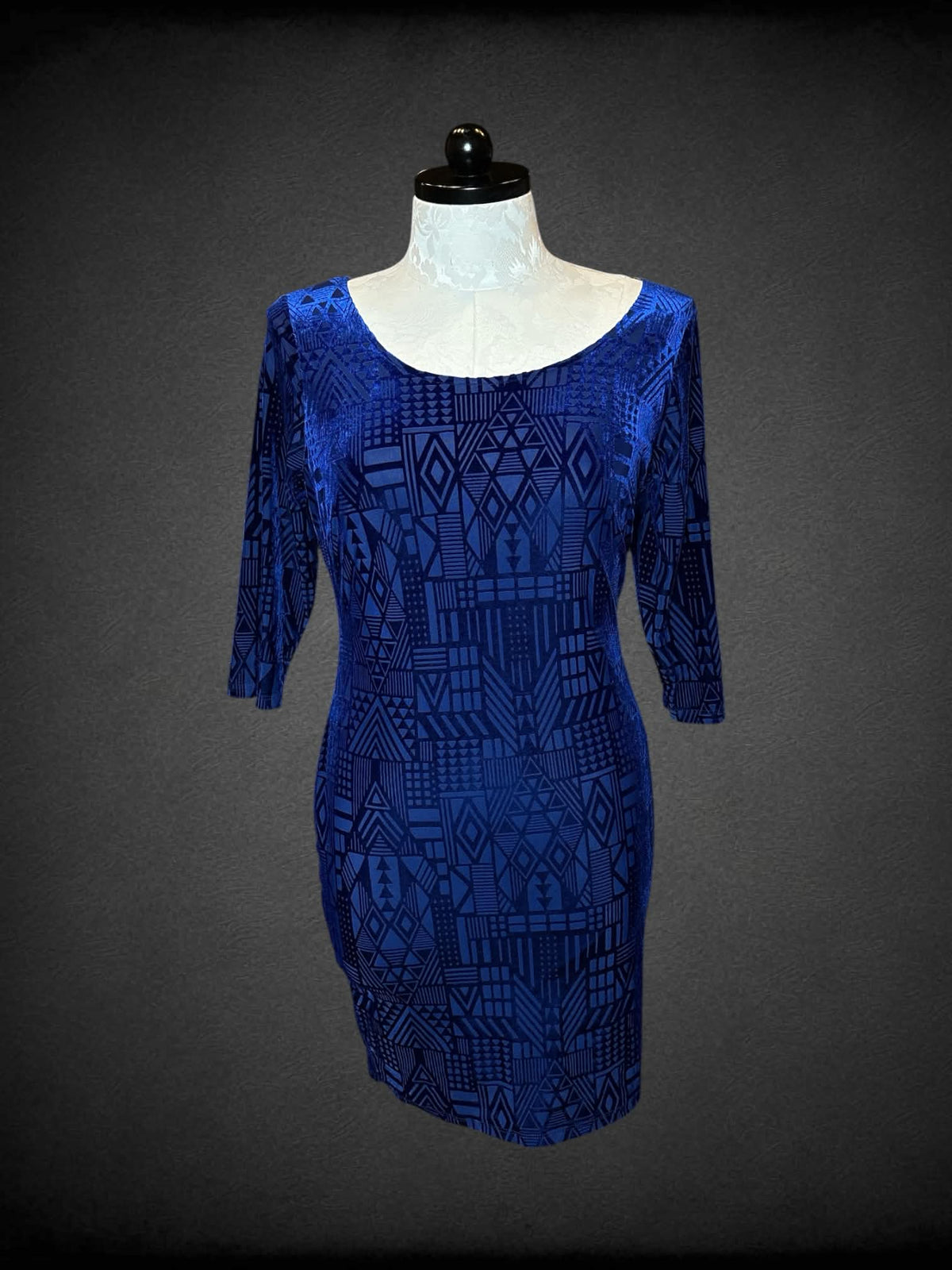 1X Forever 21 blue half-sleeve mesh dress with triangular velvet pattern