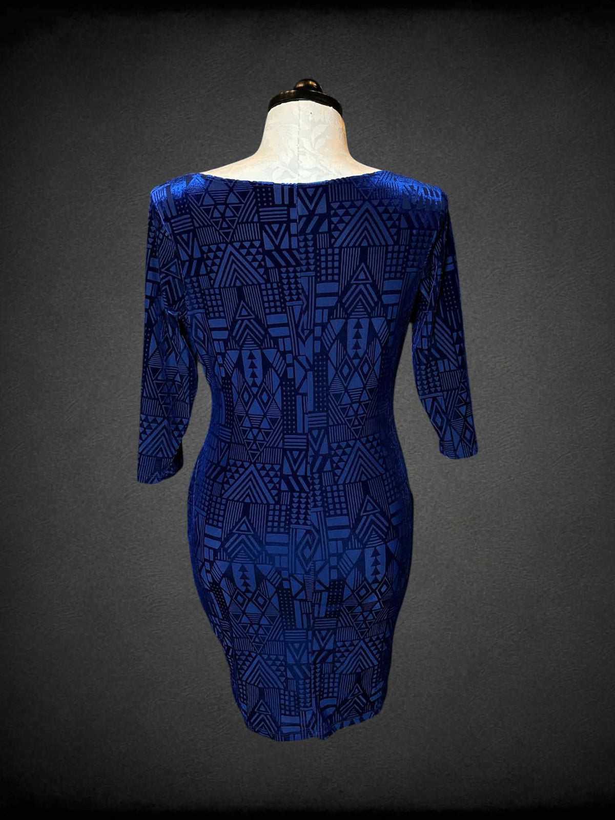1X Forever 21 blue half-sleeve mesh dress with triangular velvet pattern