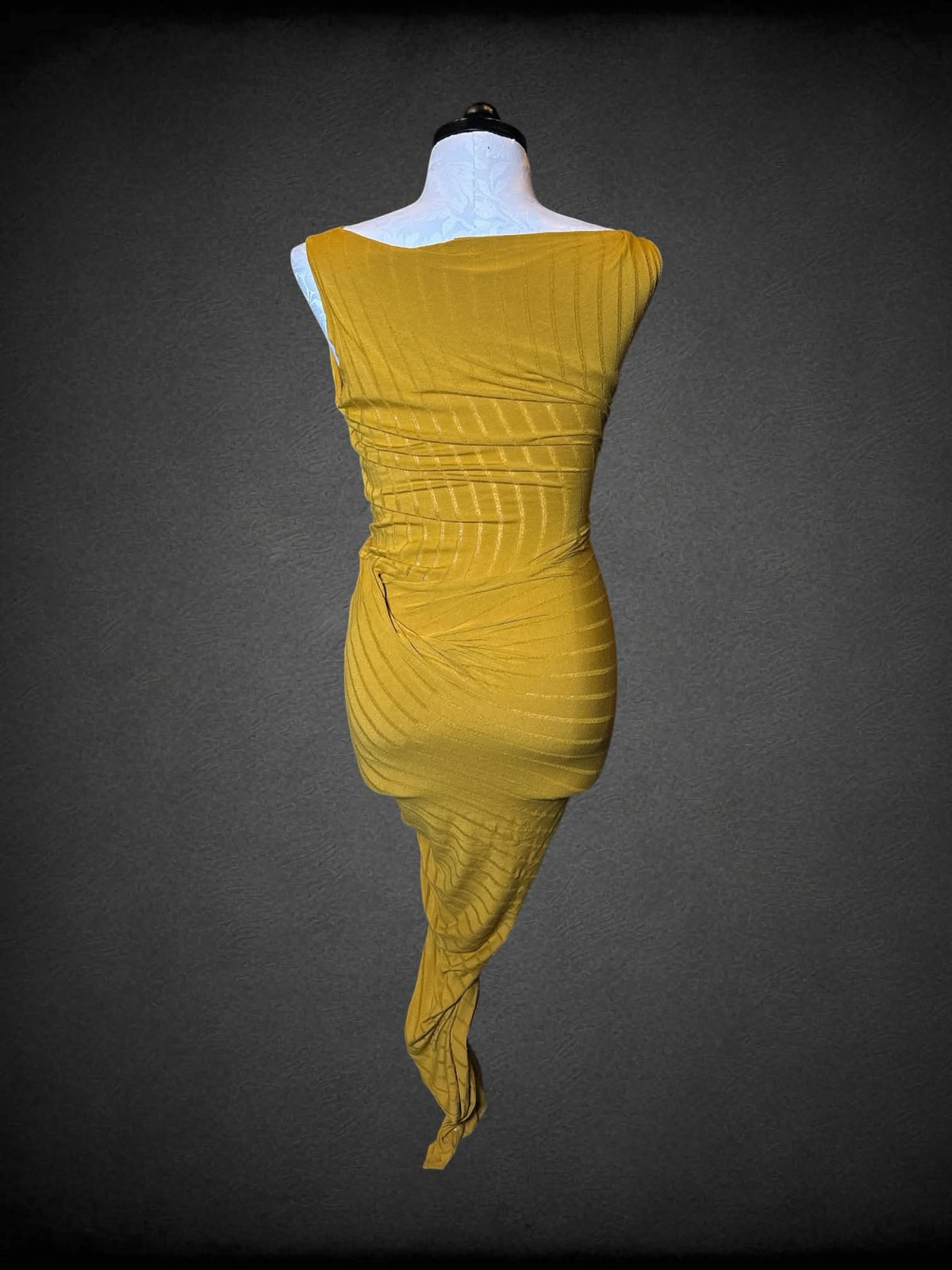 1X Vivienne Westwood designer gold striped dress with wrap-around slouched design