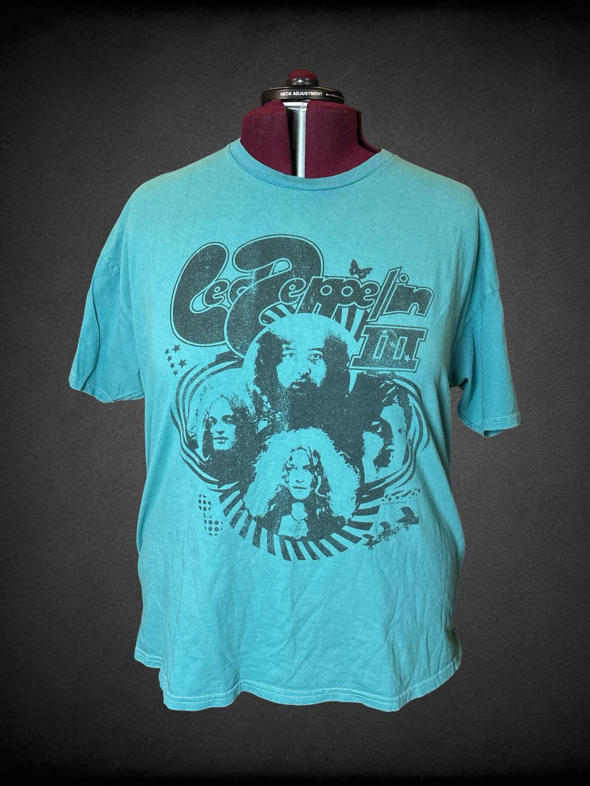 2X Led Zeppelin teal t shirt with faded black “Led Zeppelin” band graphic on front