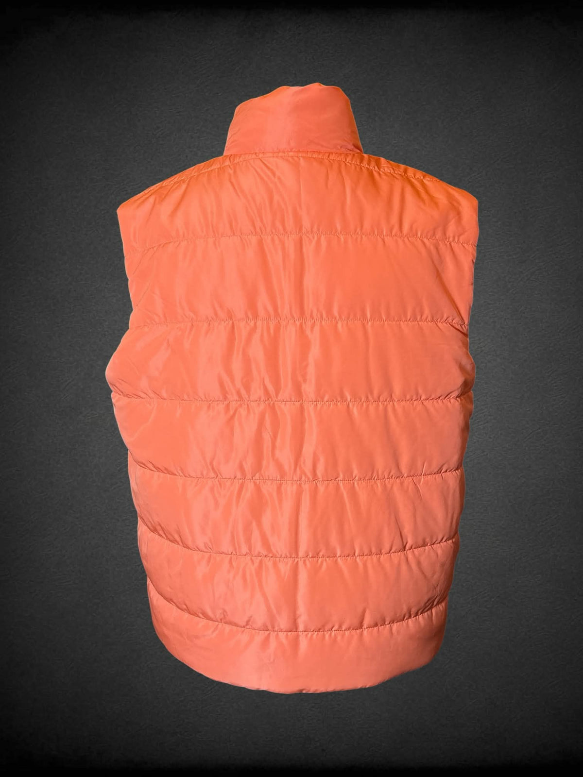 2X rainbow gradient reversible zip-up puffer vest, with peach reverse side