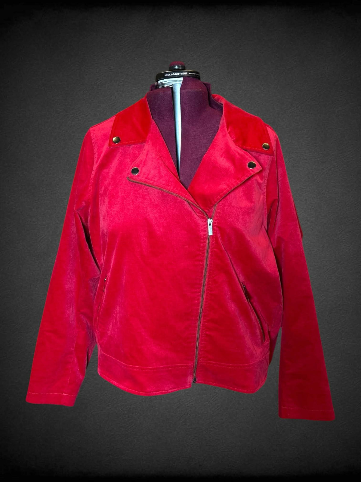 3X Torrid red jacket with asymmetrical zipper on front, and pockets