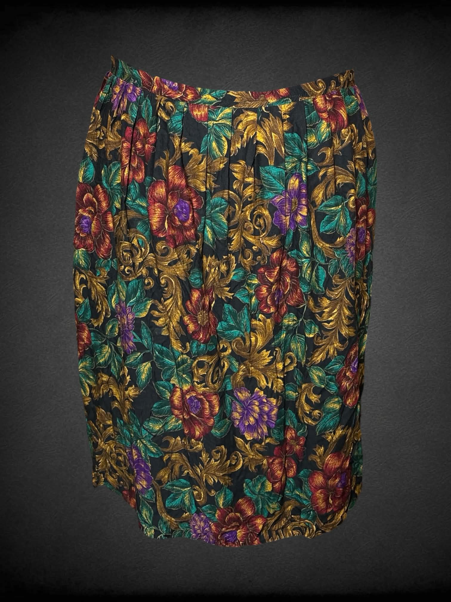 3X vintage black skirt with colorful floral pattern
