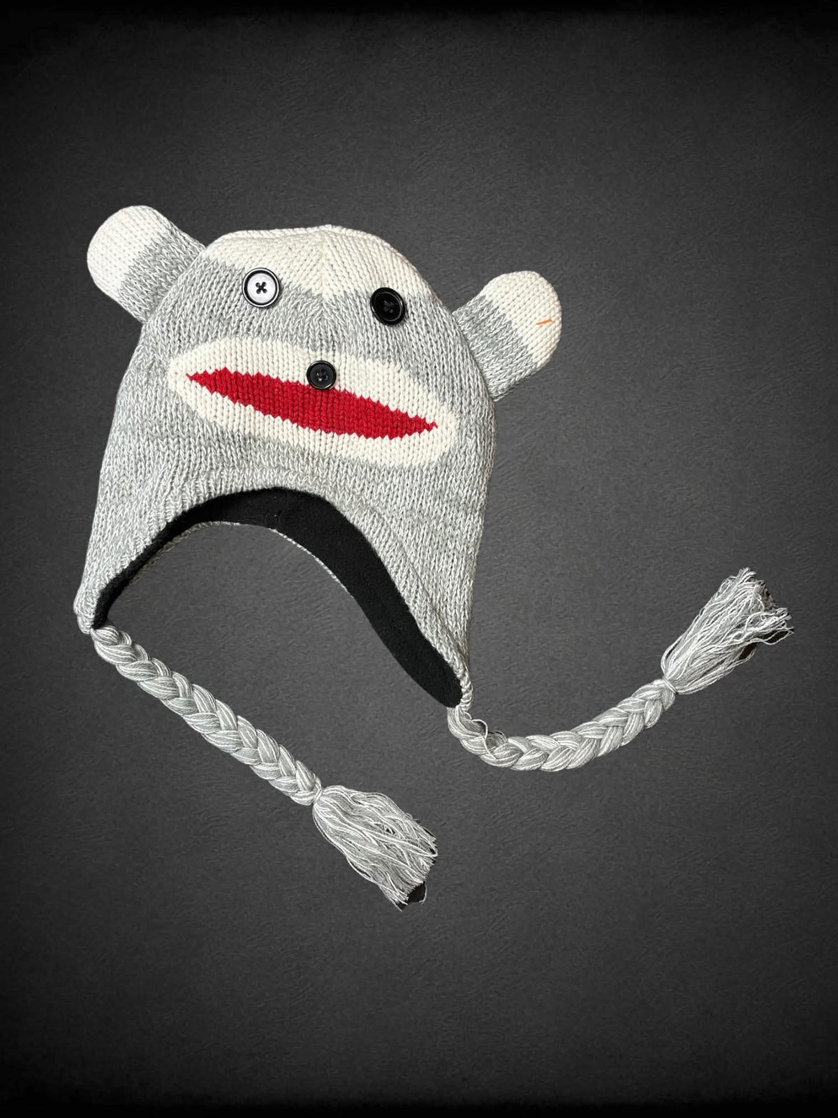 Grey sock monkey hat