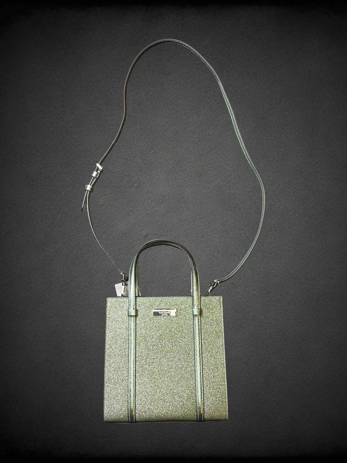 Kate Spade NWT designer green sparkly shoulder bag and wallet with zipper pockets