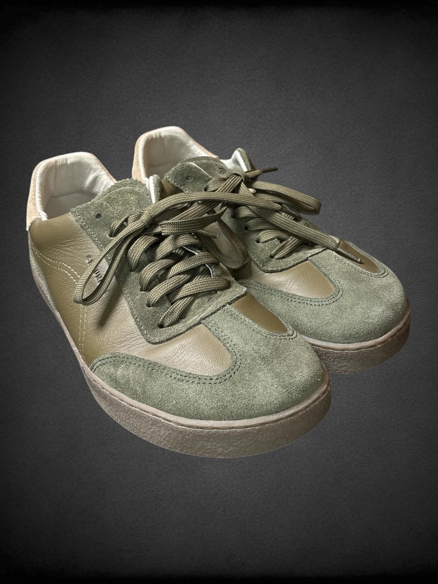 Size 7 Groundies sage green suede & leather sneakers