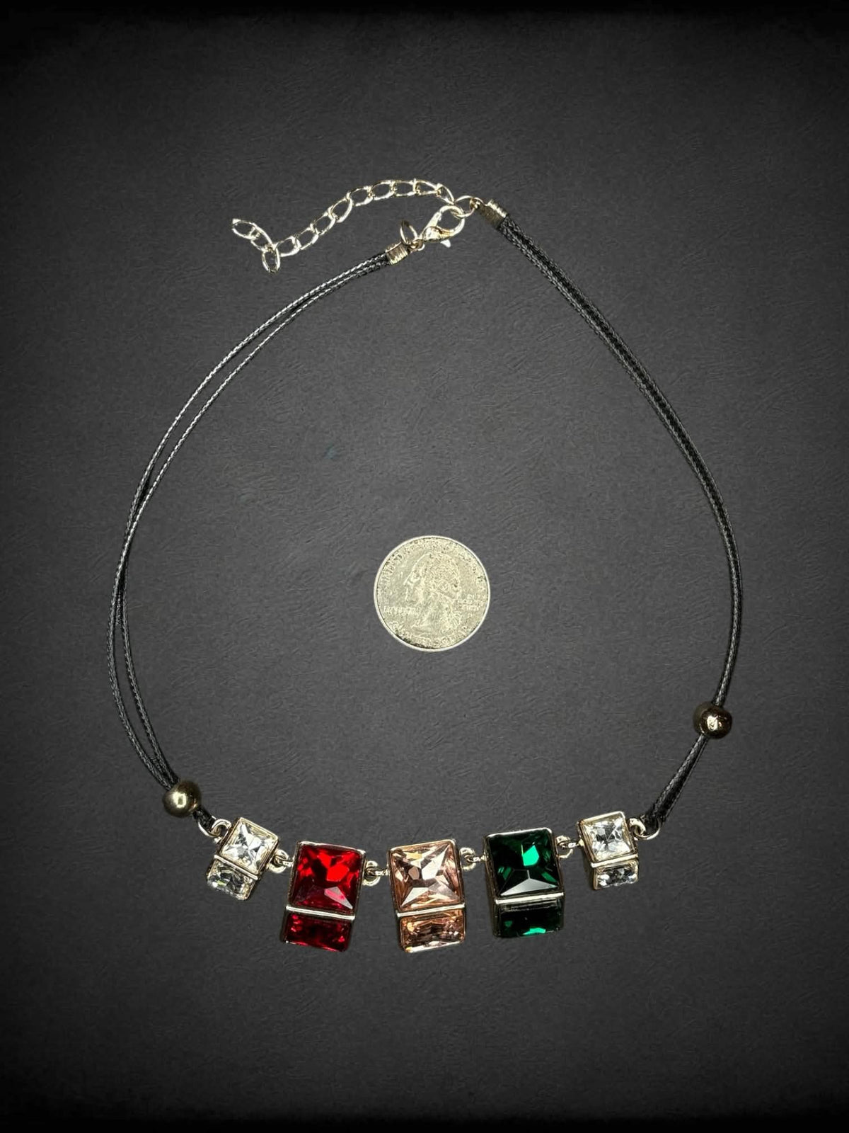Black choker with colorful jewel pendants