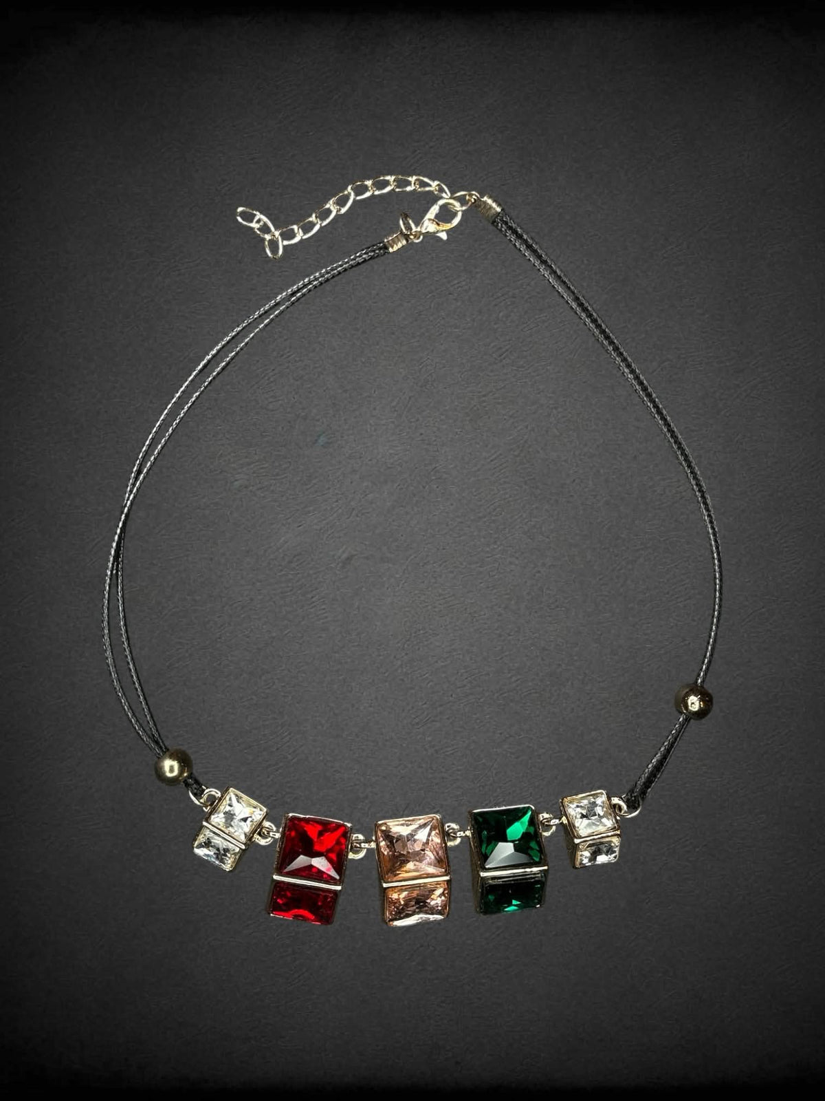 Black choker with colorful jewel pendants