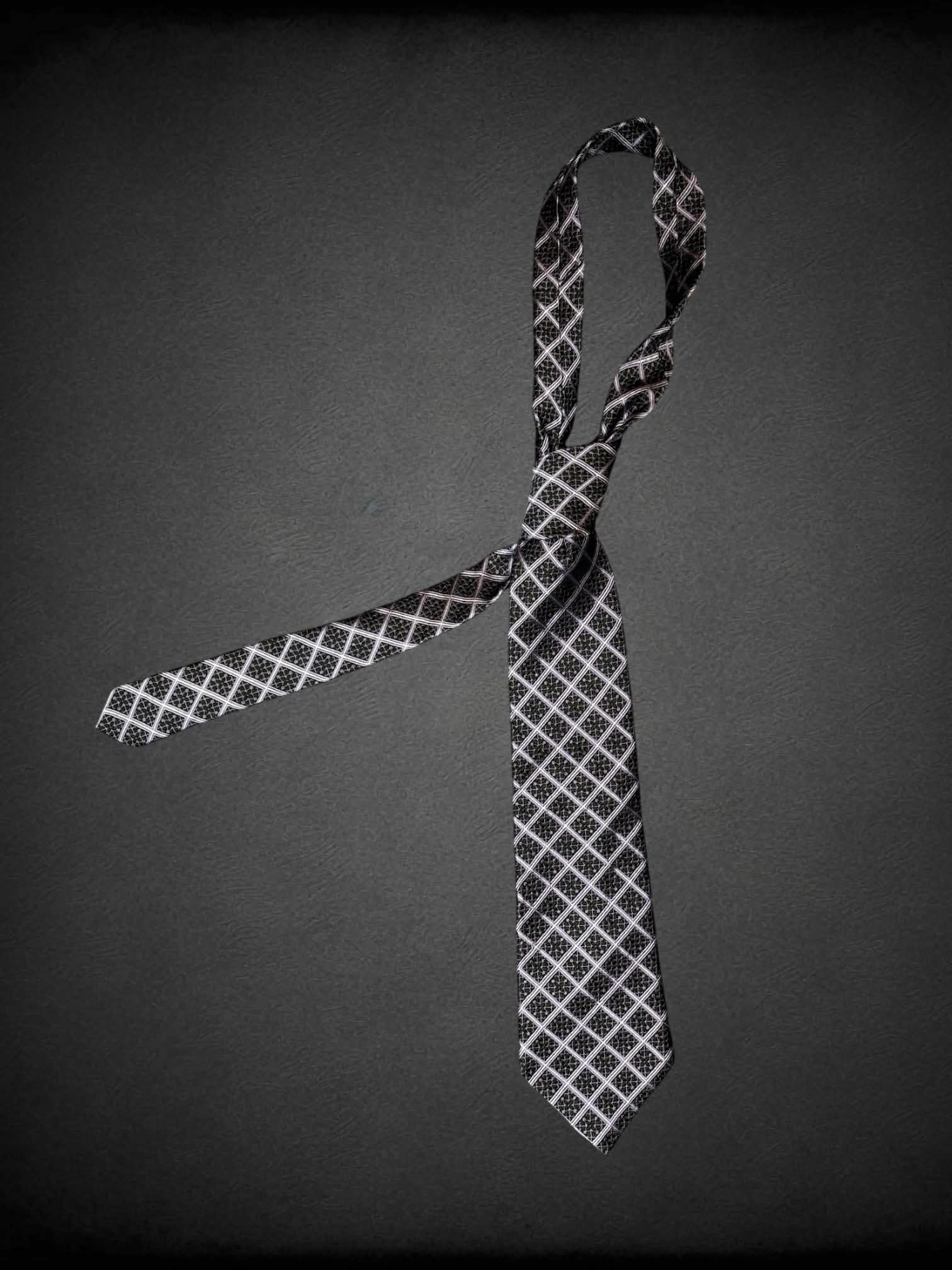Genesis black & purple silk tie with grid pattern
