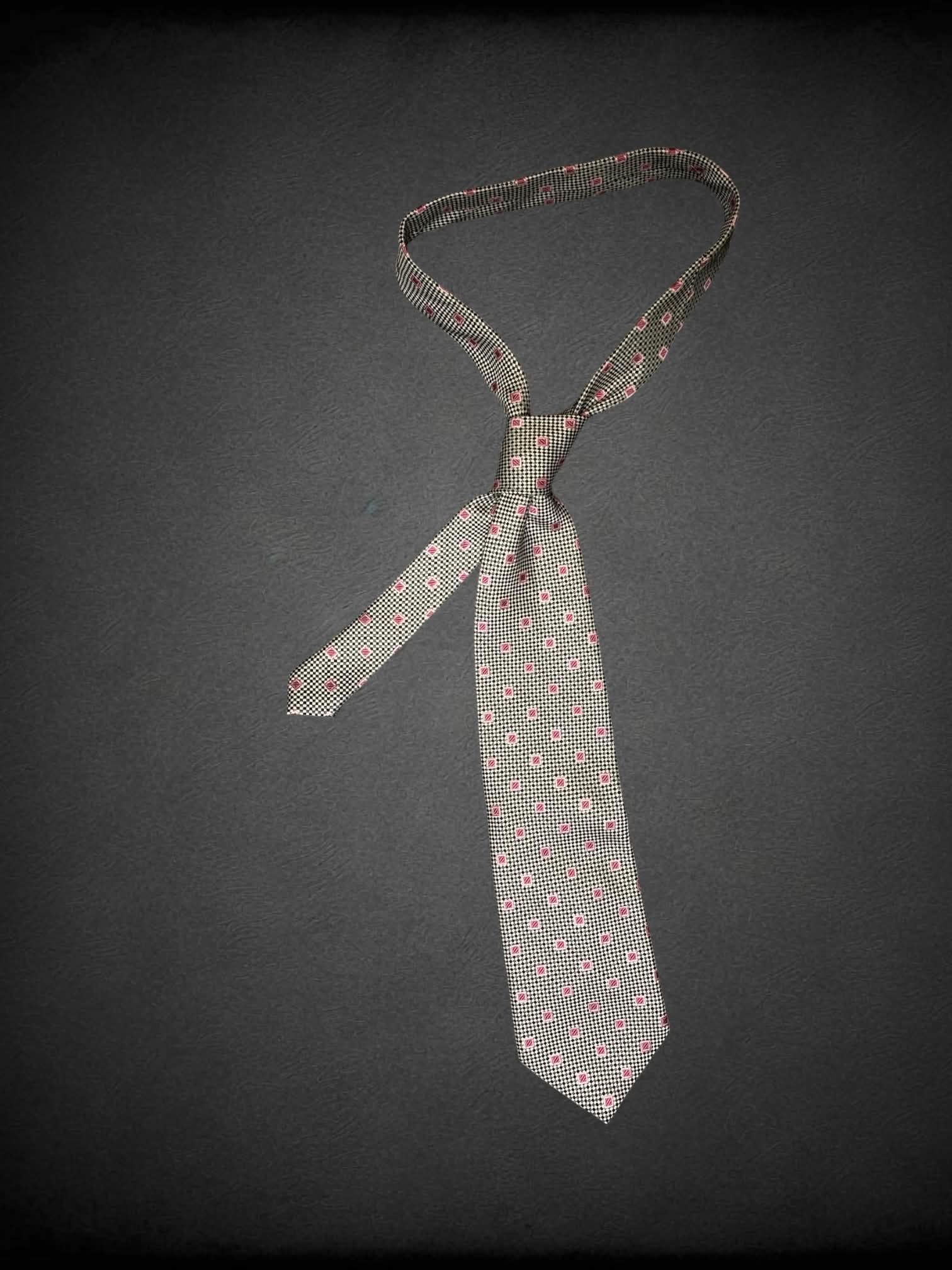 Nautica white silk tie with black and pink pattern