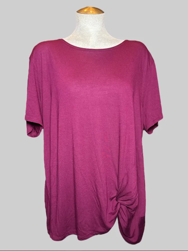 3X burgundy short sleeve athletic top with tie on side
