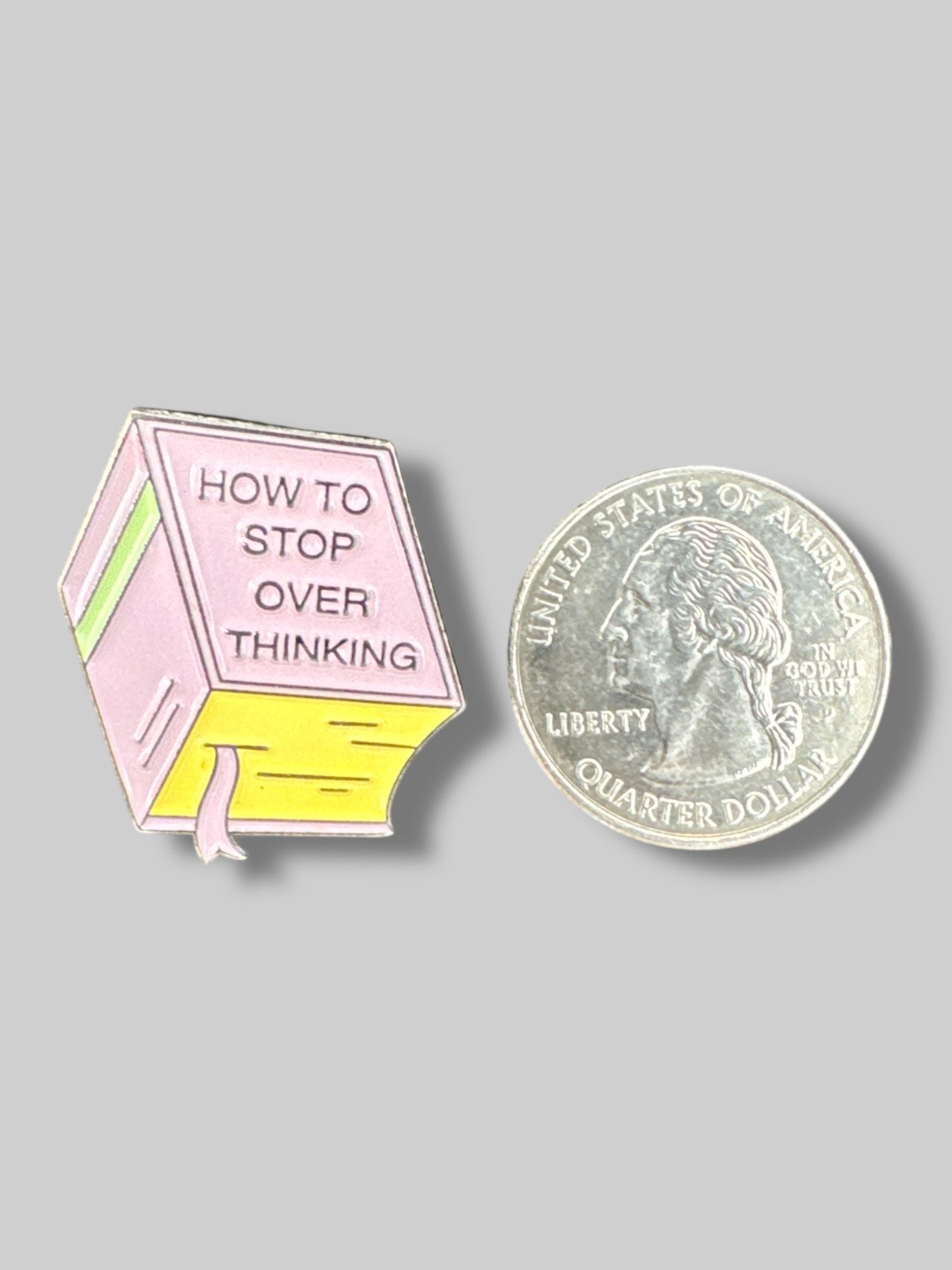 Purple “How to stop overthinking” book enamel pin
