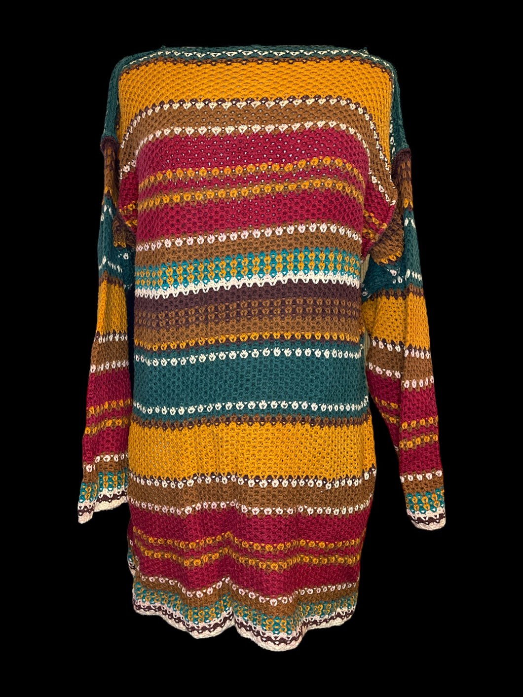 2X Vintage 80s multicolor knit long sleeve dress