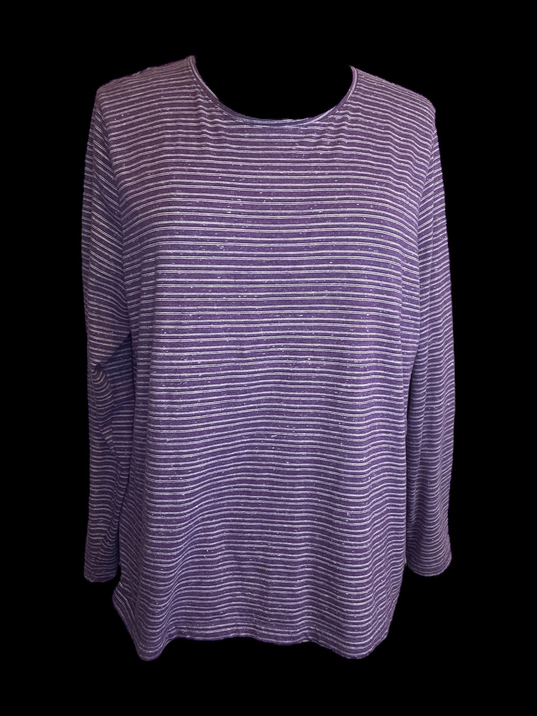 1X Purple & white long sleeve scoop neck top