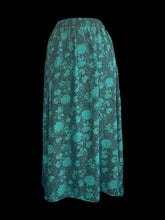 Load image into Gallery viewer, M Vintage green &amp; black botanical pattern maxi skirt w/ partial button closure, &amp; elastic waist
