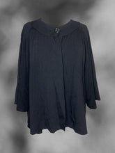 Load image into Gallery viewer, 3X Black rib knit 3/4 wide sleeve round neckline cardigan w/ single button closure
