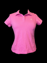 Load image into Gallery viewer, M Pink short sleeve polo top w/ lime green palm tree embroidery
