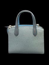 Load image into Gallery viewer, Aqua &amp; metallic silver Kate Spade crossbody bag w/ top handles, adjustable removable strap, original tag, &amp; zipper closure
