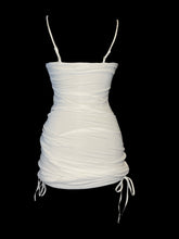 Load image into Gallery viewer, S NWT White sleeveless bodycon mesh dress w/ white lining, adjustable straps, &amp; drawstring
