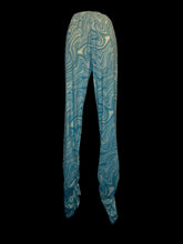 Load image into Gallery viewer, M Blue swirling pattern stretchy pants w/ elastic waist, &amp; ruched ankles
