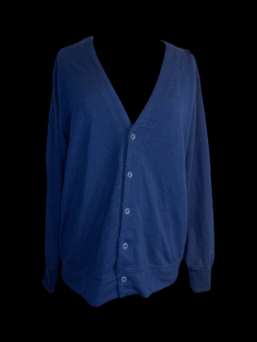 2X Dark blue long sleeve cardigan w/ brown faux suede elbow pads