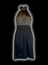Load image into Gallery viewer, S Dark grey &amp; black sleeveless high neckline dress w/ tie keyhole back, &amp; side zipper closure
