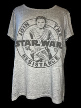 Load image into Gallery viewer, 0X Heathered grey scoop neck tee shirt w/ chest pocket, &quot;Star Wars Join The Resistence&quot; text, &amp; character graphic
