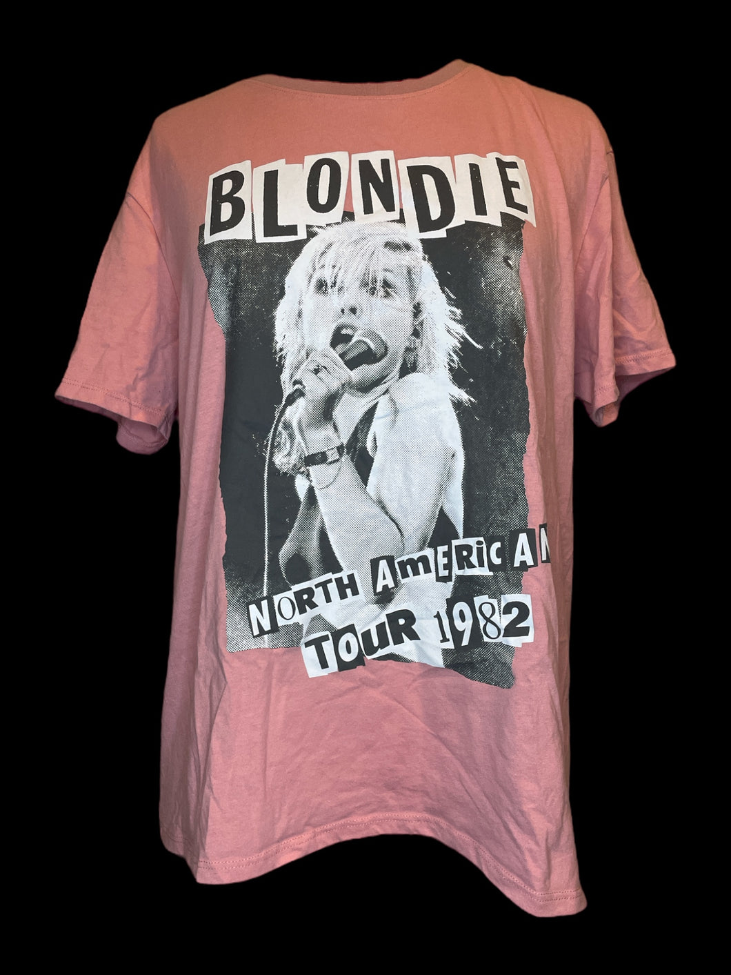 1X Pink, black, & white “Blondie” tour graphic short sleeve crew neck top