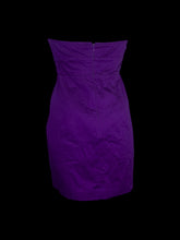 Load image into Gallery viewer, S Royal purple strapless dress w/ sweetheart neckline, pleating on chest, &amp; back zipper closure
