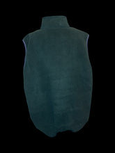 Load image into Gallery viewer, 1X Dark green fuzzy sleeveless zip-up sweater vest w/ navy blue hems, &amp; pockets

