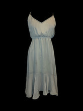 Load image into Gallery viewer, M Sage green sheer sleeveless v-neckline hi-lo dress w/ sage green petticoat, ruffle details, &amp; elastic waist
