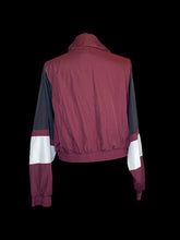 Load image into Gallery viewer, 0X Burgundy, black, &amp; white color block long balloon sleeve high neckline 3/4 zip crop pullover jacket w/ zipper pocket
