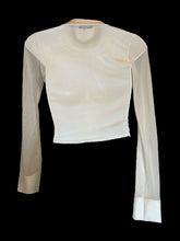 Load image into Gallery viewer, XS White long sleeve sheer mesh crop top w/ johnny collar
