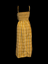 Load image into Gallery viewer, 3X Yellow, beige, &amp; brown gingham sleeveless dress w/ adjustable straps, pockets, &amp; shirred back

