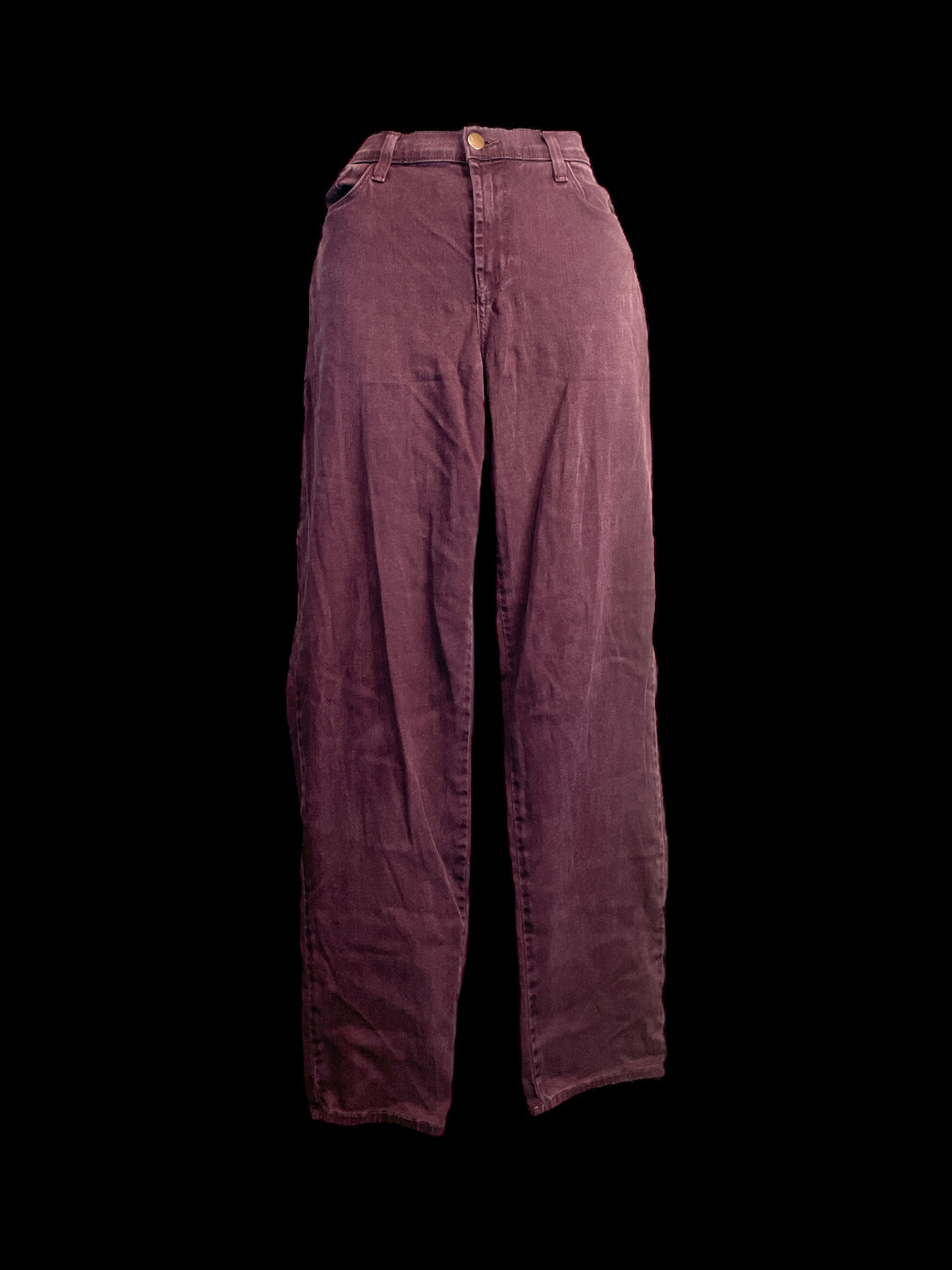 L Burgundy taper leg high waist pants w/ pockets, belt loops, & button/zipper closure