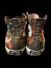 Load image into Gallery viewer, 6M/8W Grey, white, &amp; red Harley Quinn Converse high tops

